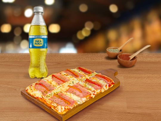 Pizza Americana o Chorizo + Gaseosa 1/2L.